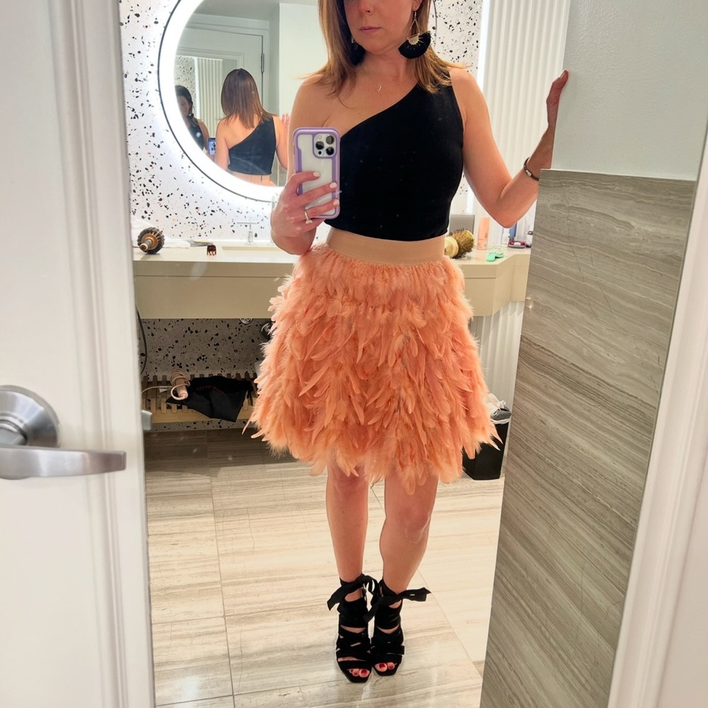 Alice + Olivia Elegant Feathered Skirt in Peach